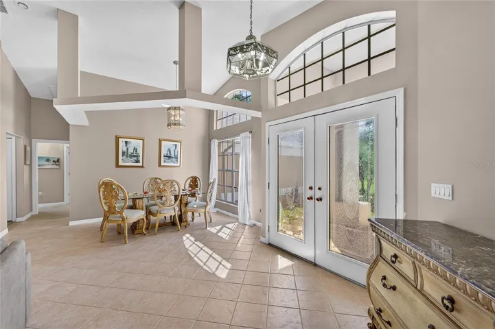 Double entry glass etched doors.