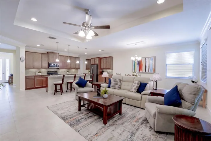 View of the Great Room, Dining Room &amp; Kitchen areas
