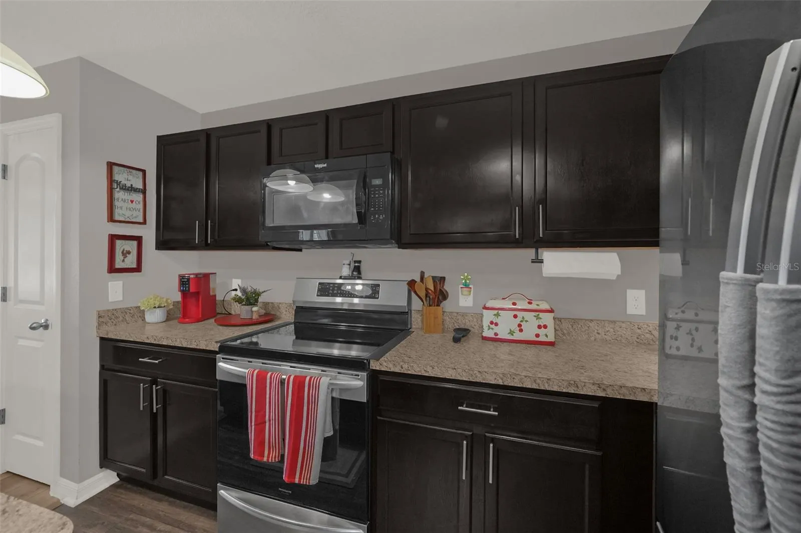 Kitchen with stainless steel appliances