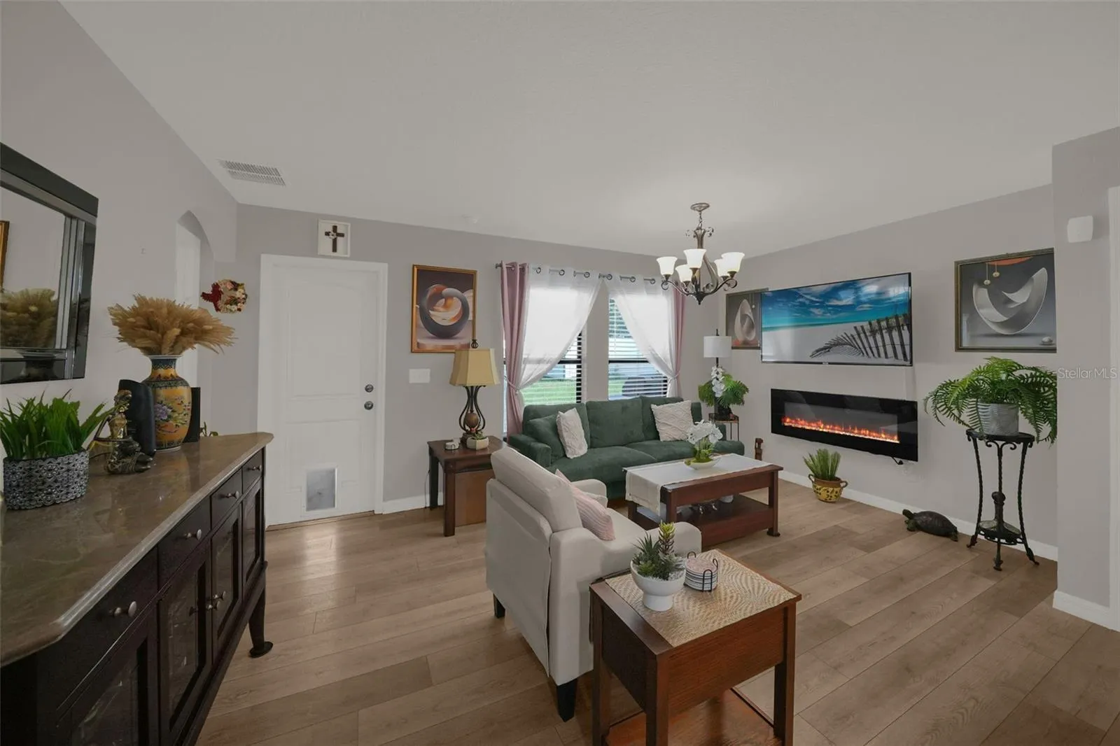 Living room with built-in electric fireplace