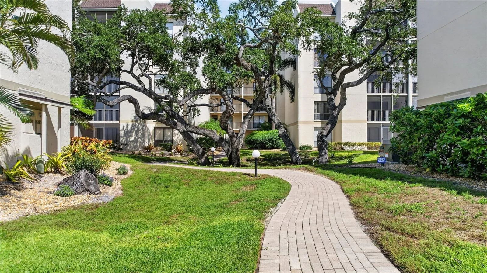 Manicured landscaping.