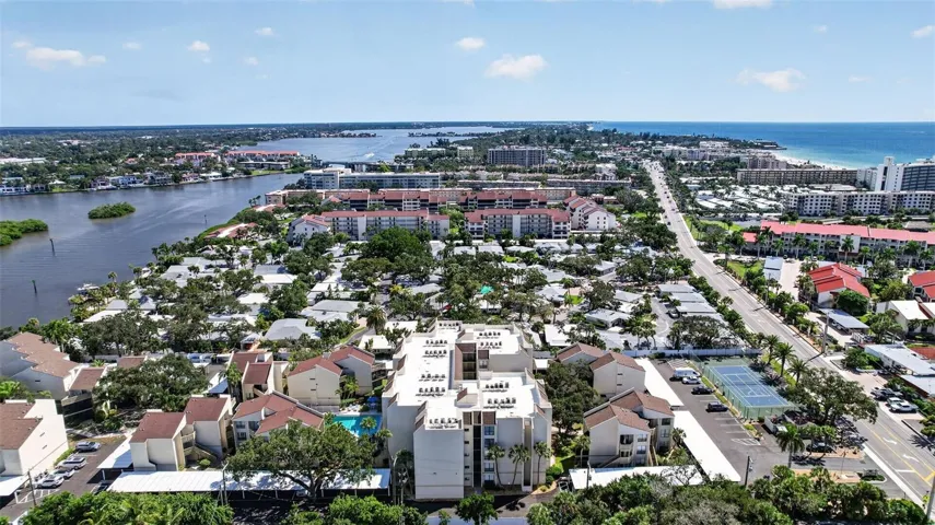 Looking South with the intercoastal waterway on the left and the beach on the right.
