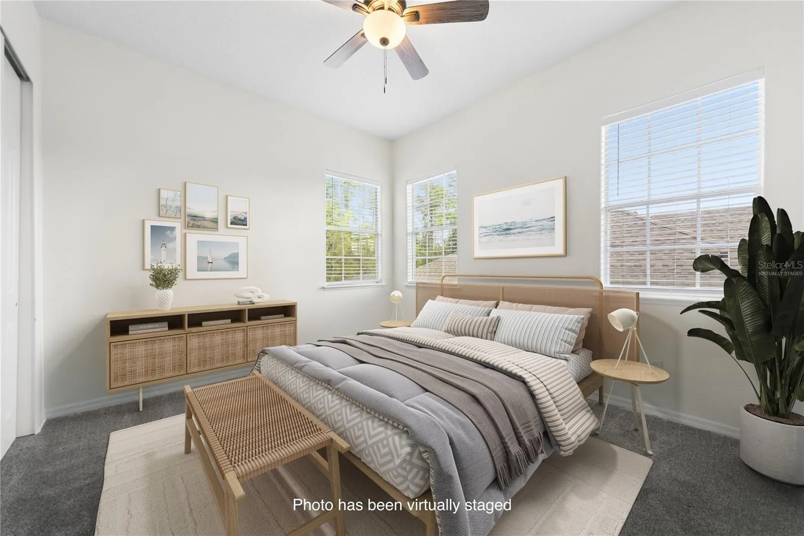Bedroom 3, which is very spacious, definitely enough for a guest or multiple children. There is also a shared ensuite with bedroom 4 (photo virtually staged).