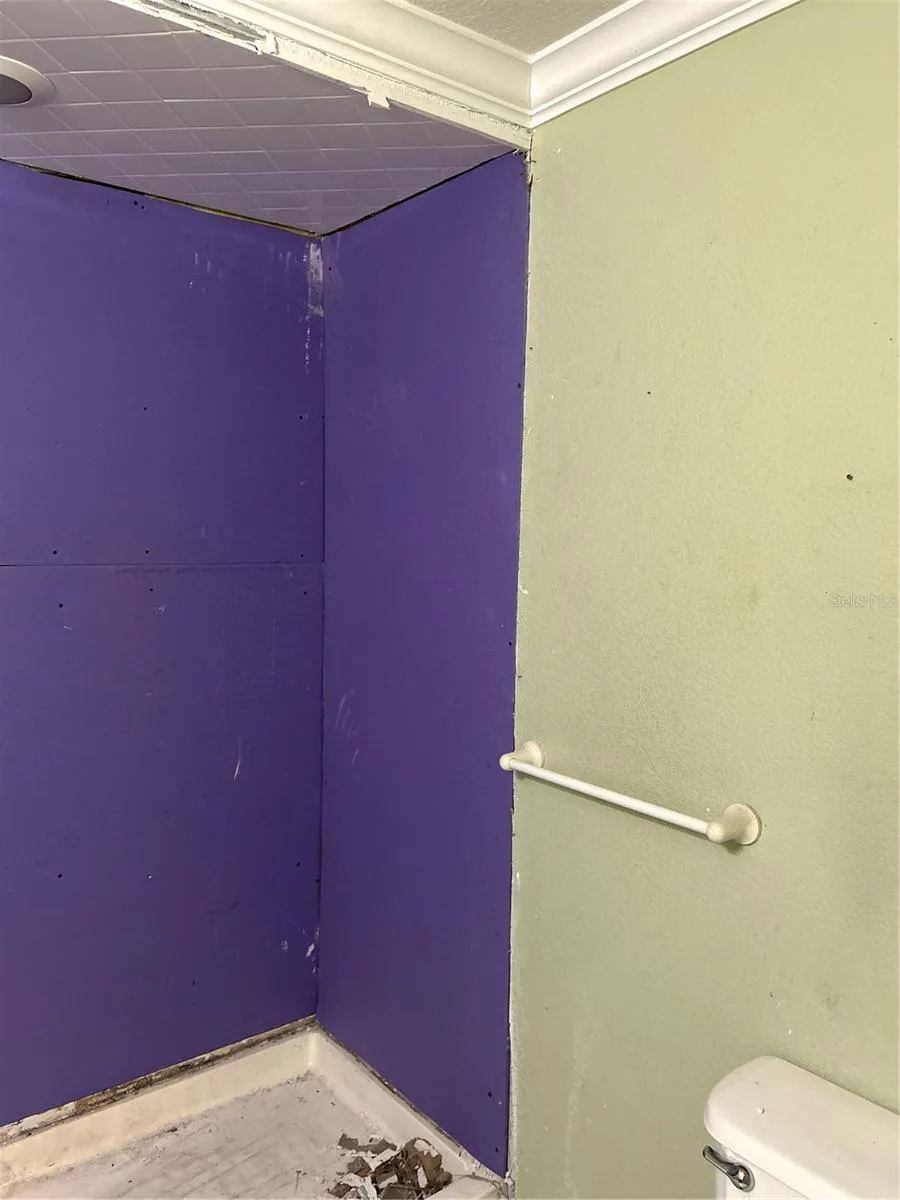 walk-in shower needs to be completed, wet board installed.