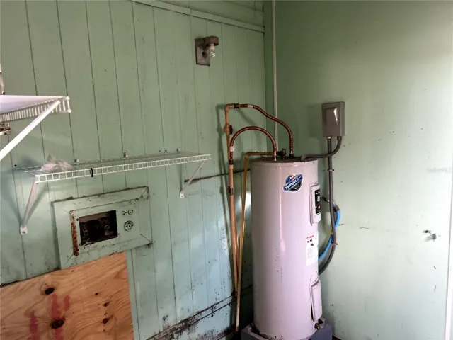 utility / laundry room with water heater, electric dryer hook up and washer hook ups