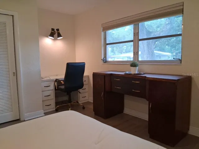 Thoughtful built-in desk in the second bedroom--a great use of space