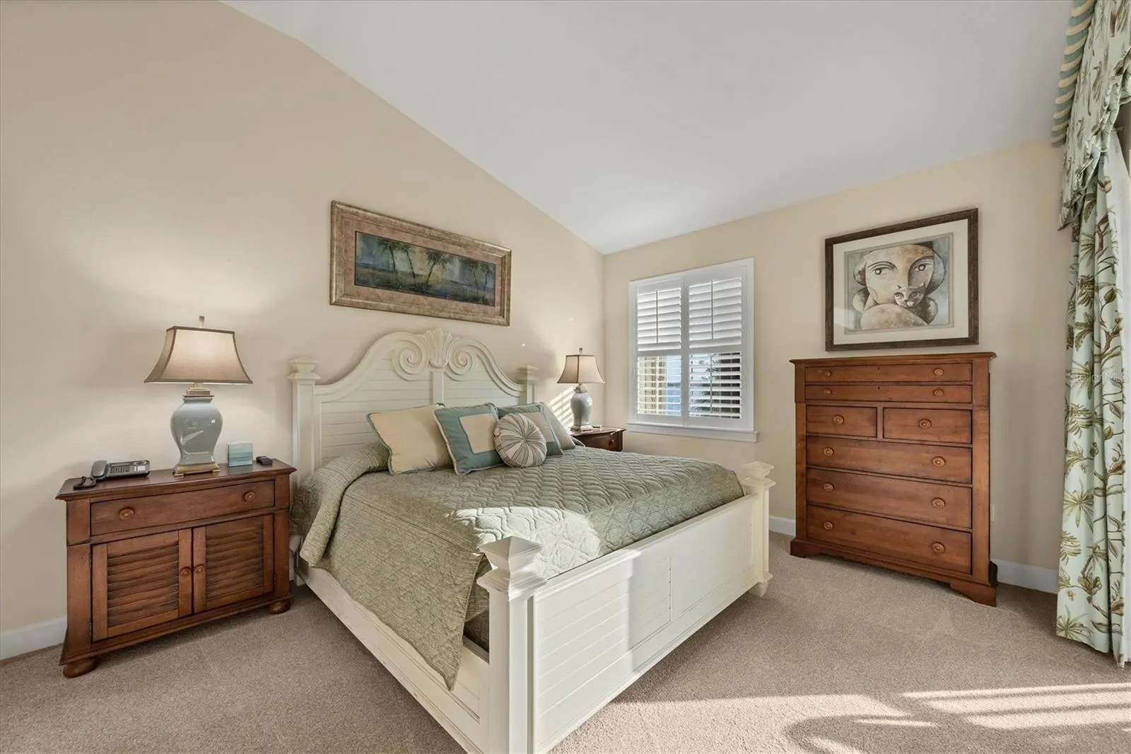 Primary Bedroom - Custom Bedding/Window Treatment/Plantation Shutters/Newer Plush Carpeting