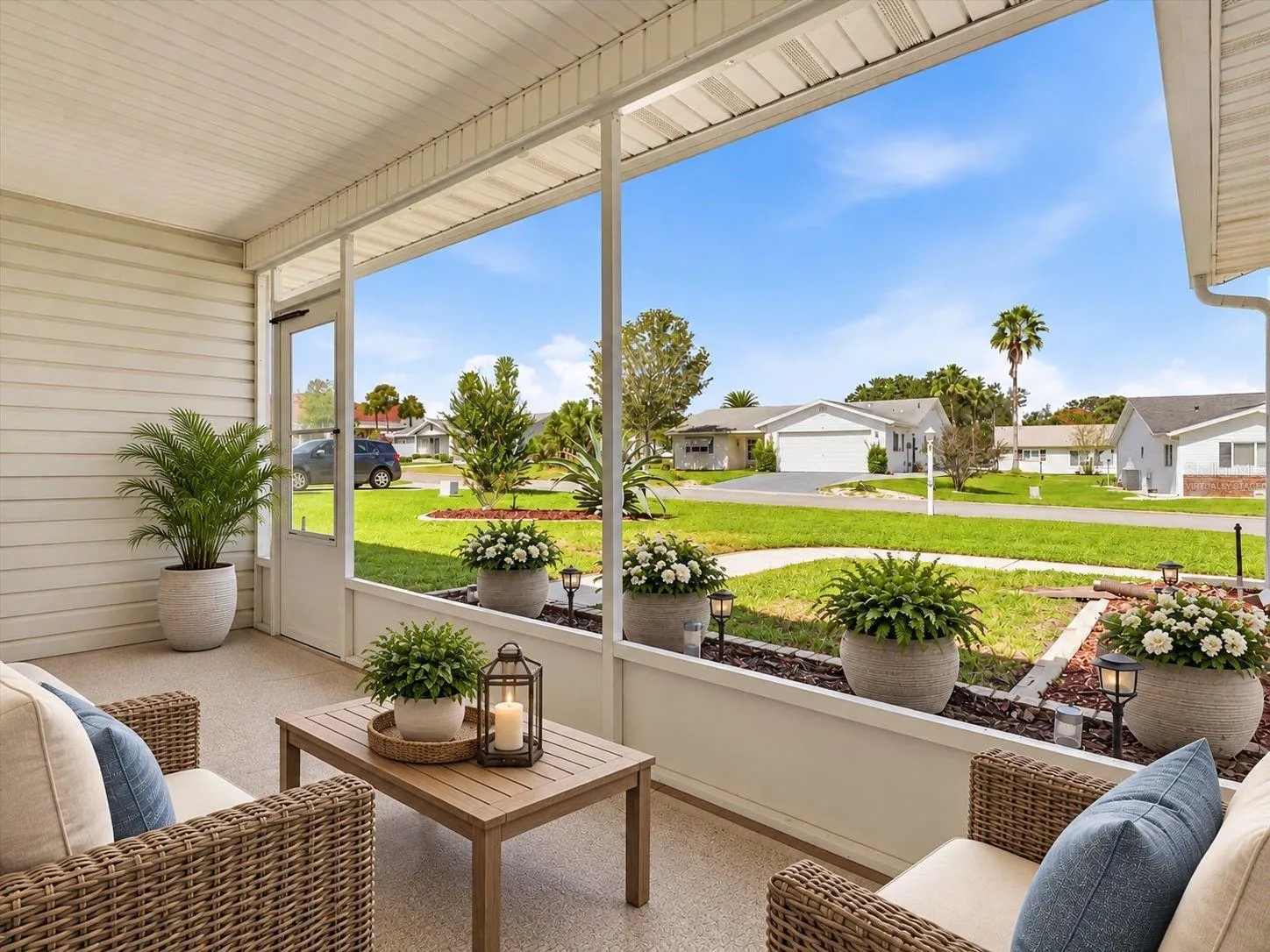 Virtually Staged -  Screened Front Porch perfect for morning coffee and chatting with neighbors.