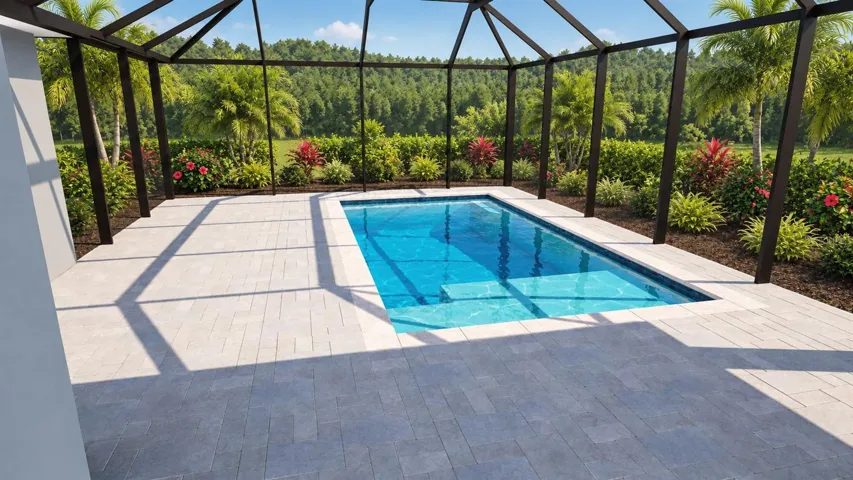 ARTIST'S CONCEPTUAL RENDERING – FOR ILLUSTRATION PURPOSES ONLY. Pool, decking, and screen enclosure are proposed improvements and do not currently exist on the property. Pool is not included in the sale. Actual design, dimensions, placement, construction, and feasibility are subject to permitting, setbacks, HOA approval, and applicable regulations.ARTIST'S CONCEPTUAL RENDERING – FOR ILLUSTRATION PURPOSES ONLY. Pool, decking, and screen enclosure are proposed improvements and do not currently exist on the property. Pool is not included in the sale. Actual design, dimensions, placement, construction, and feasibility are subject to permitting, setbacks, HOA approval, and applicable regulations. Created by Nelson Pool Company
