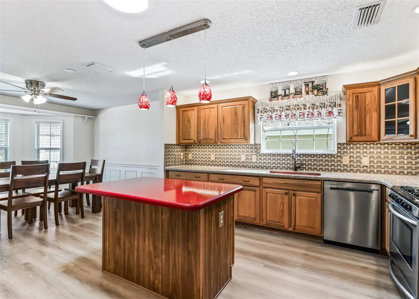 Kitchen Island &amp; Wood Cabinets.