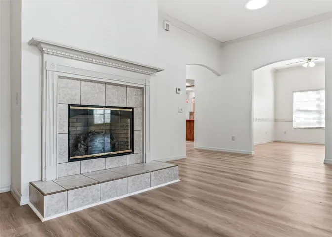 Gas Fireplace Facing Bonus Room.