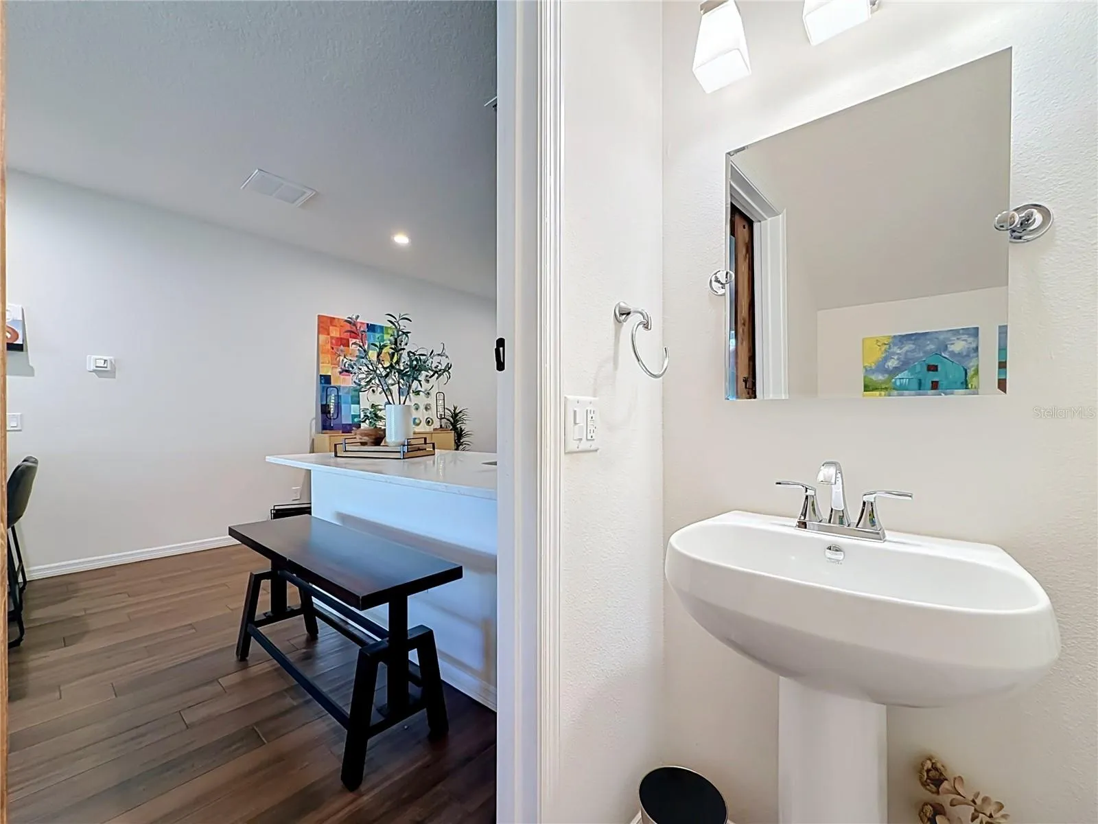 Downstairs Half Bath with custom barn door