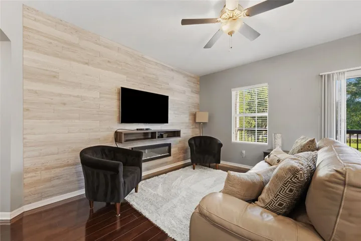 Beautiful accent wall featuring electric fireplace
