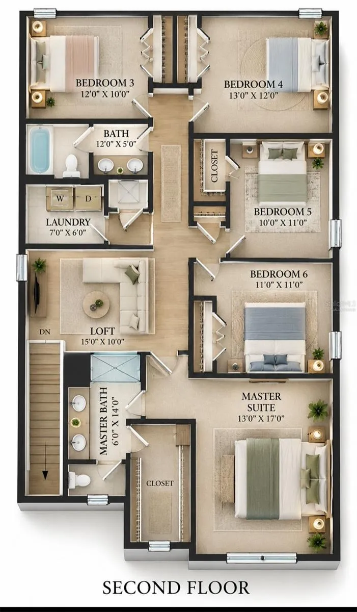 Virtually Staged Upstairs floor plan