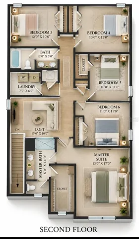 Virtually Staged Upstairs floor plan