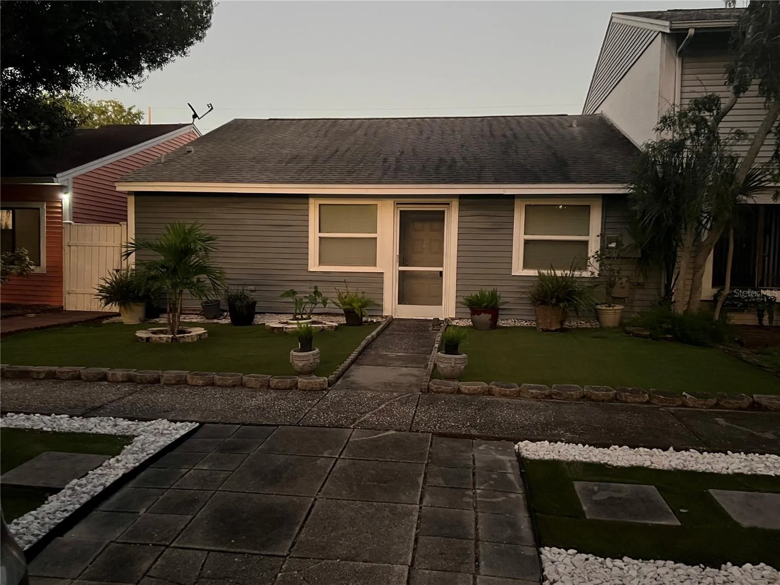 Front view at dusk