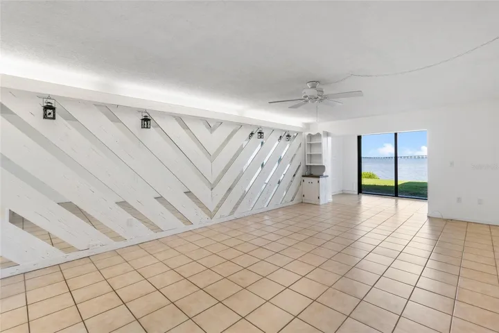 Lining area over looking water view.