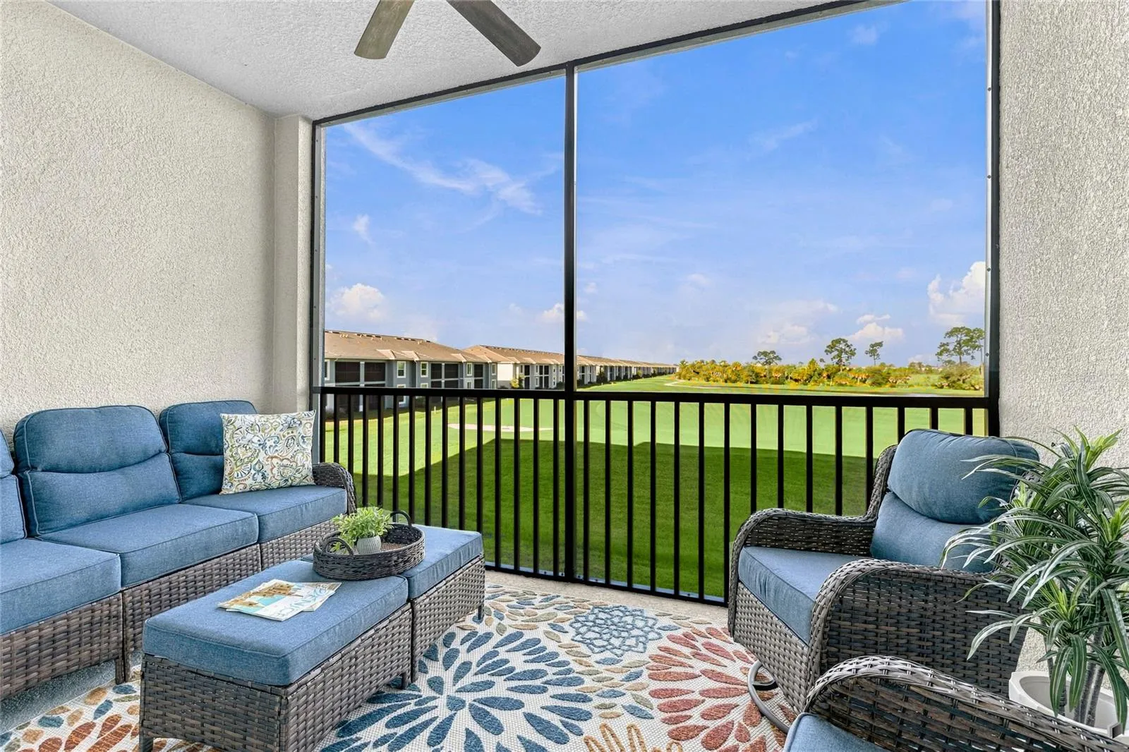 Screened and covered Lanai with Golf Course, Water and preserve views