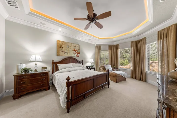 Spacious owner's suite featuring illuminated tray ceiling, and crown molding