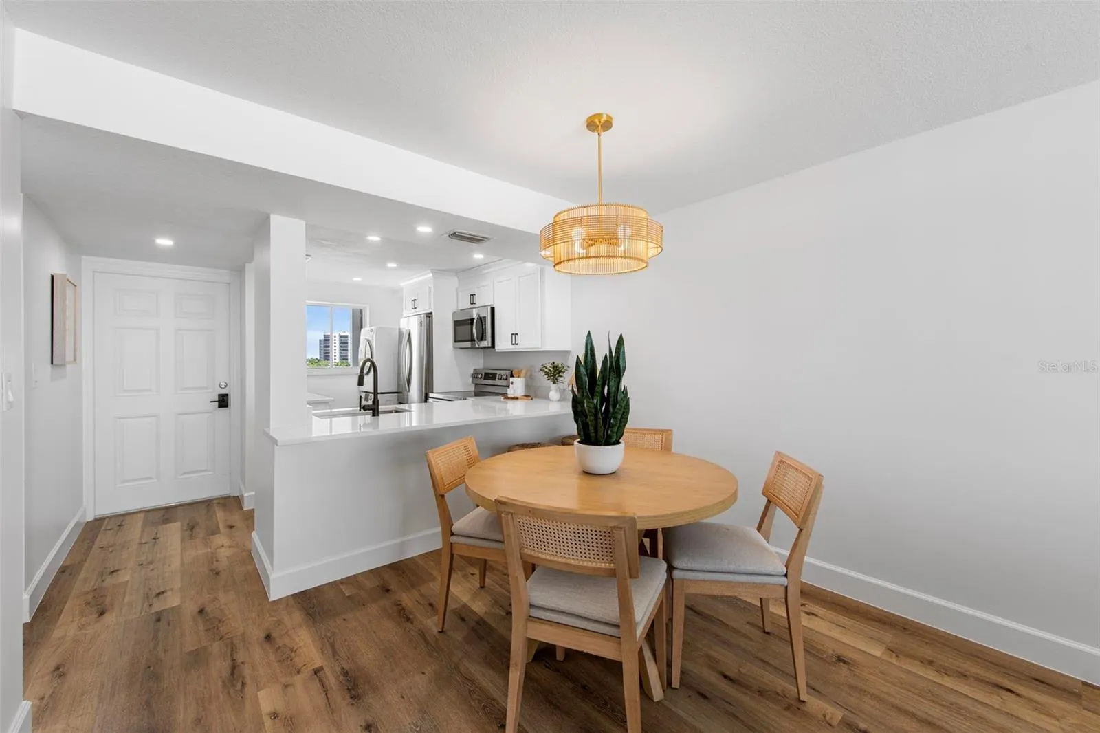 Wood grain tile throughout