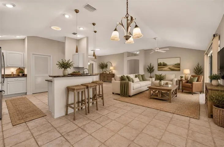 Living, Kitchen, and Dinette-Virtually Staged