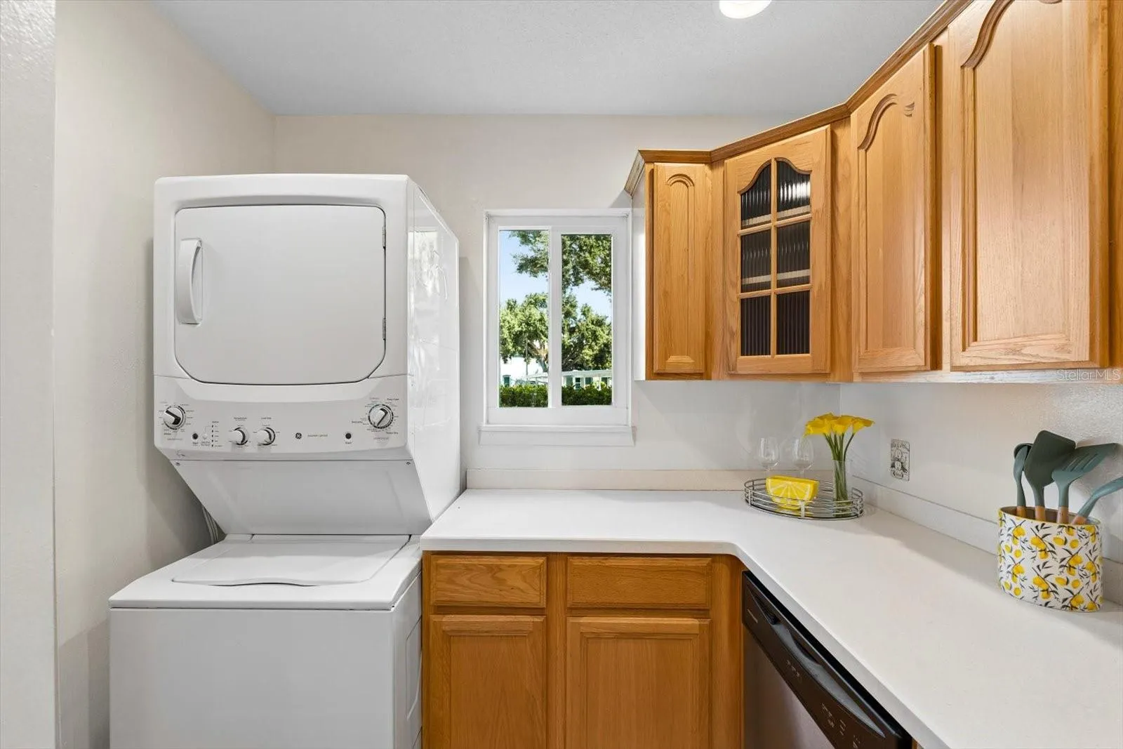 stackable laundry in kitchen