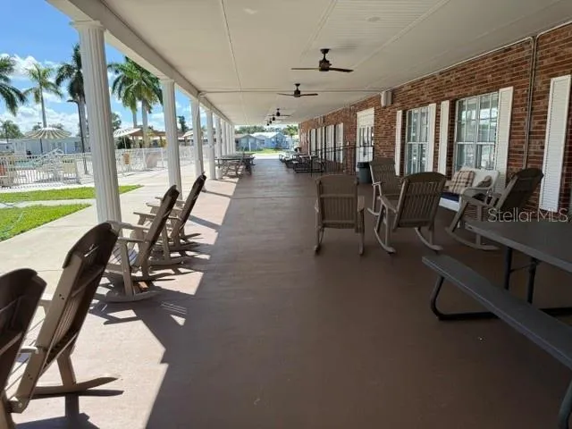 Covered sitting area outside clubhouse