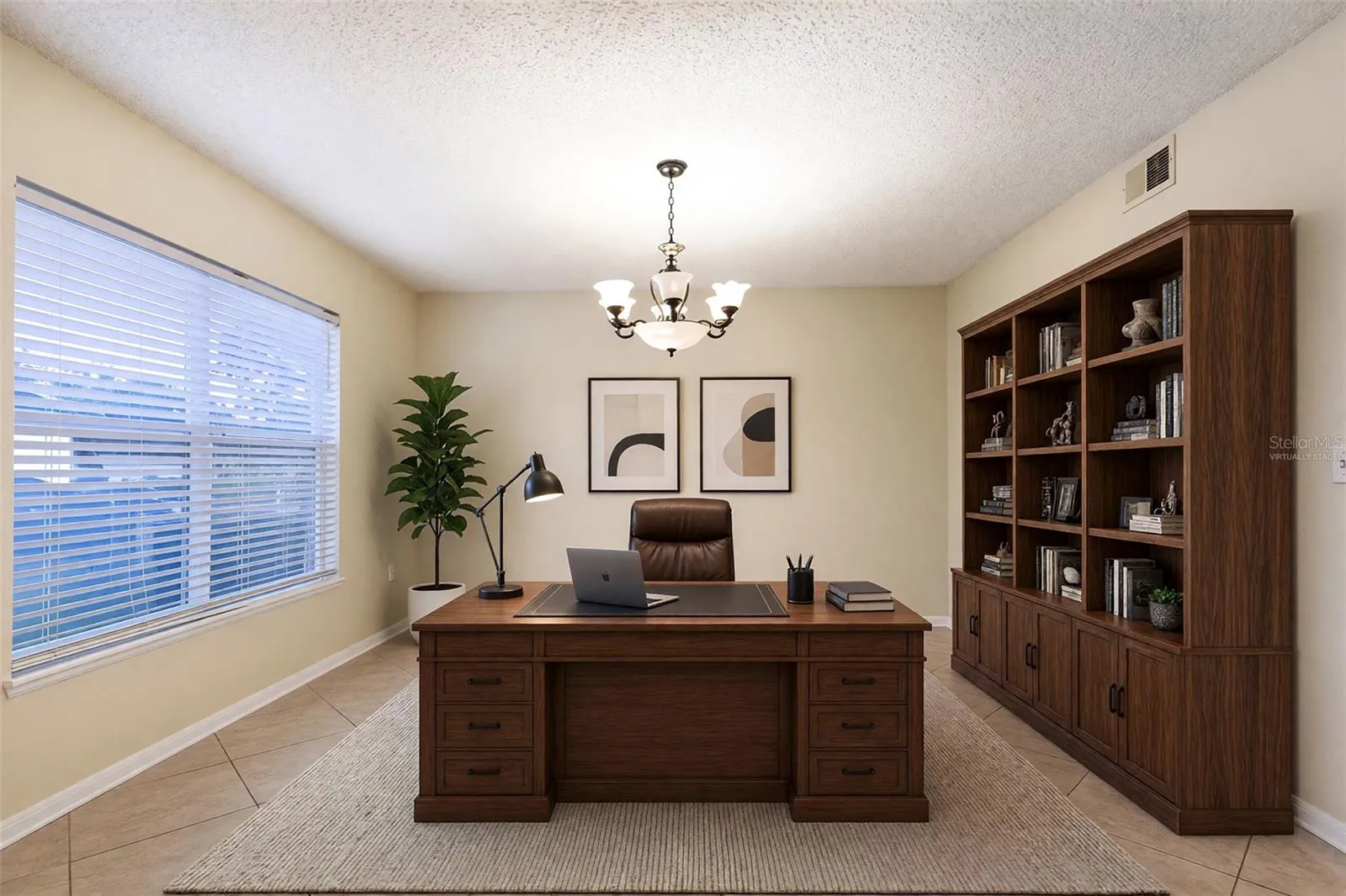 VIRTUALLY STAGED LIVING ROOM SET AS AN OFFICE