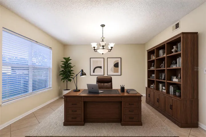 VIRTUALLY STAGED LIVING ROOM SET AS AN OFFICE