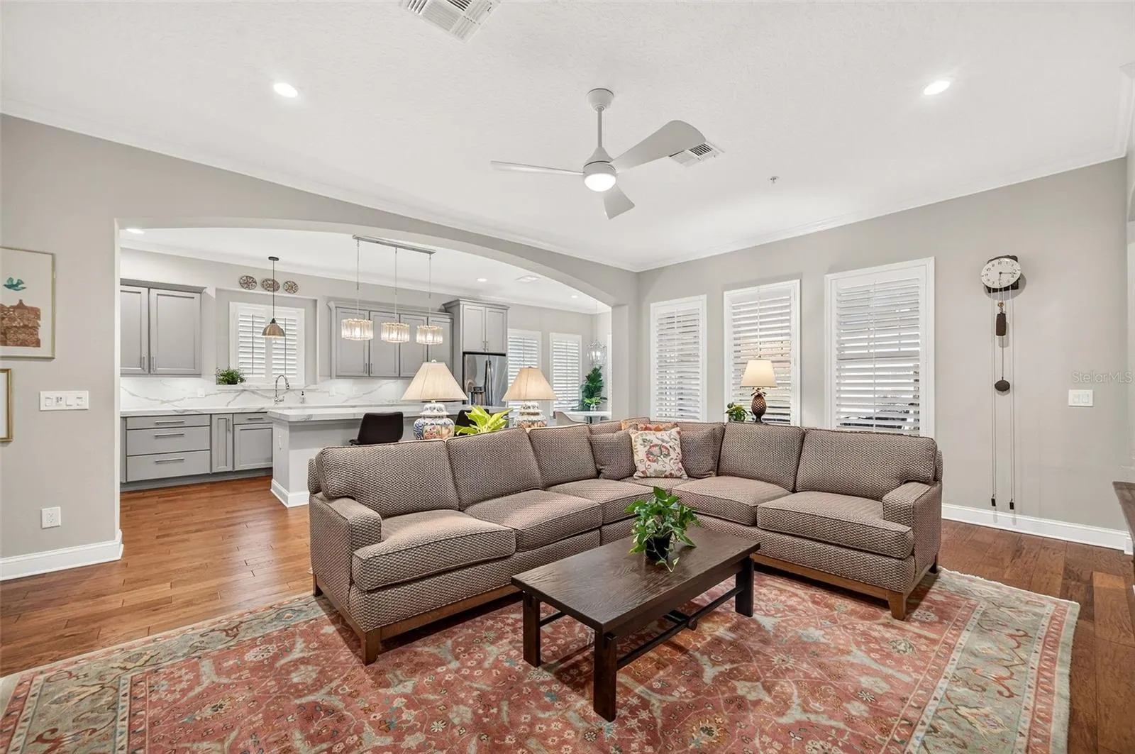 Kitchen overlooks Family Room