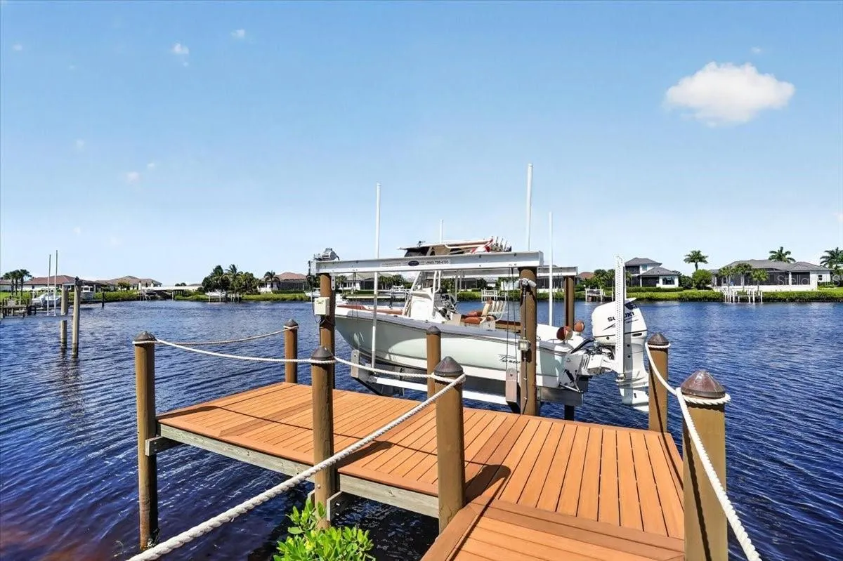 Trex boat dock with 20,000lb lift, water and electric.