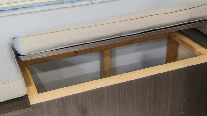 Storage cabinets under the bench seating
