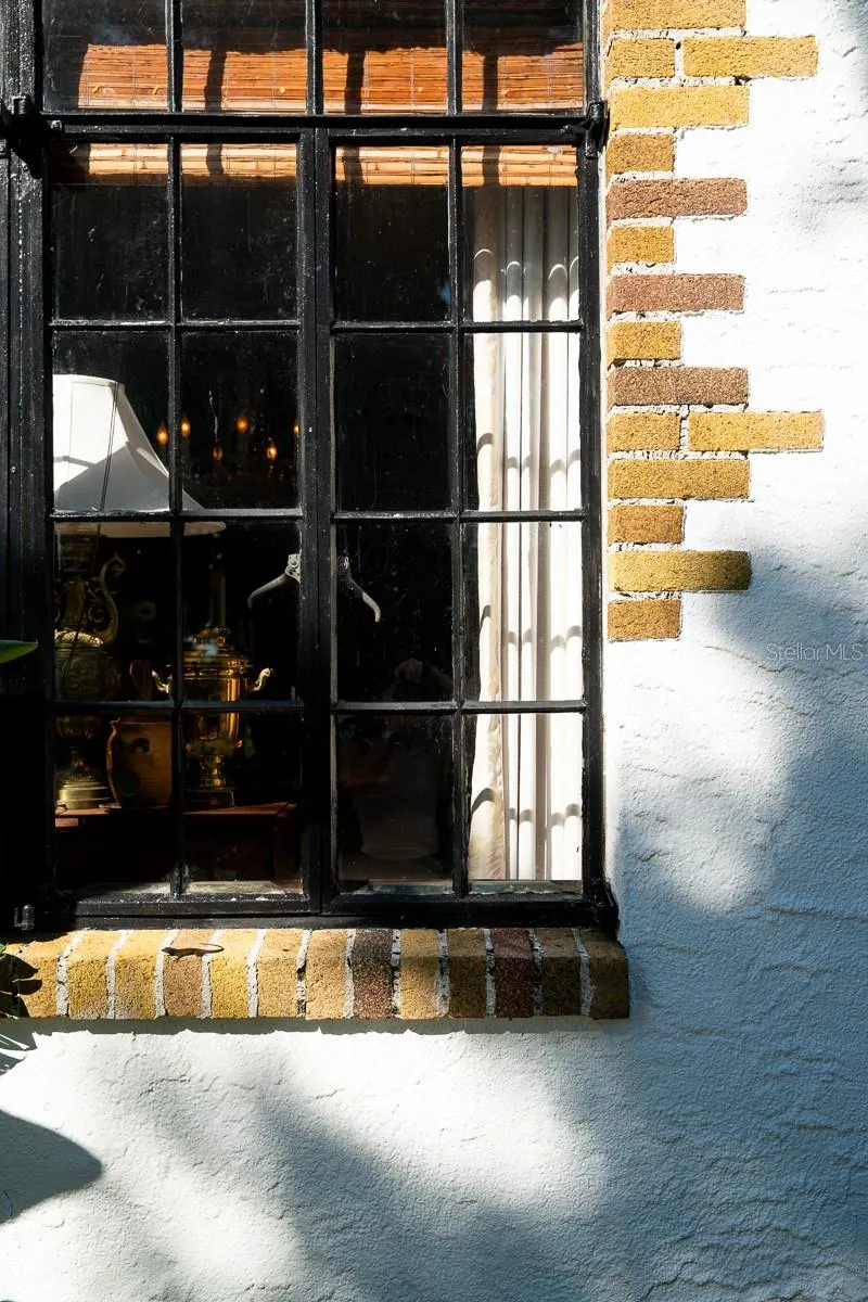 Detail of lead framed glass window.