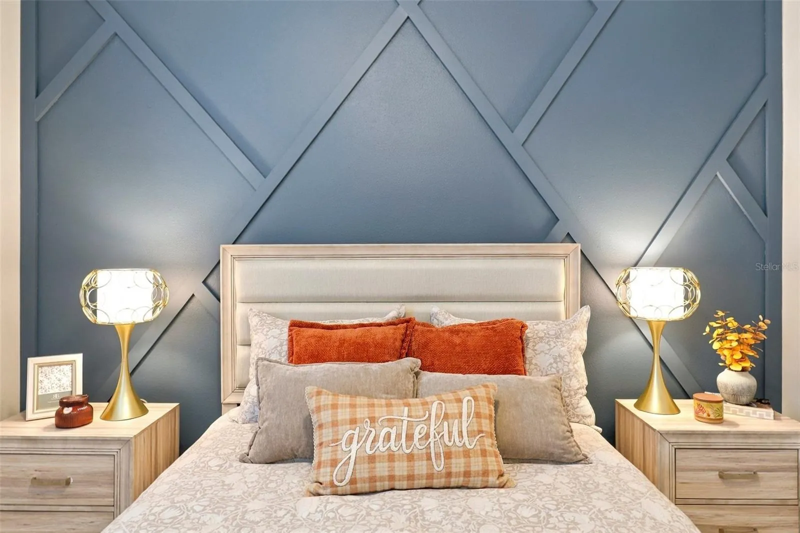 Bedroom Highlighting Geometric Accent  Wall