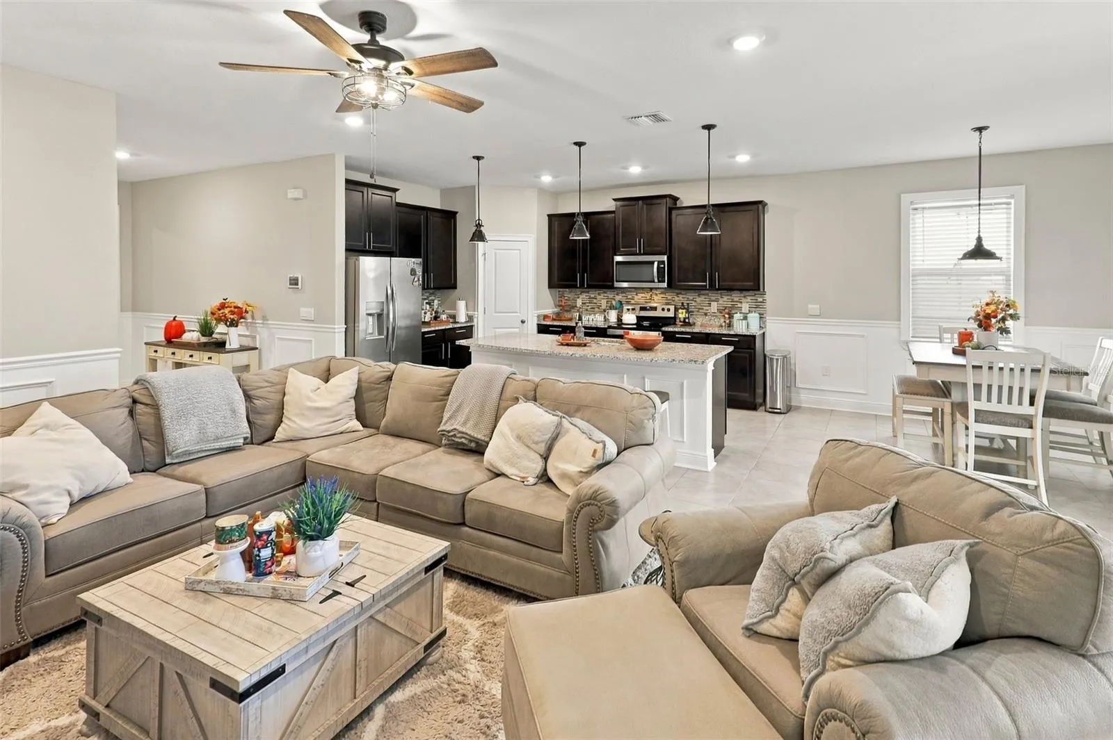 Spacious Living Room with Open-Concept D