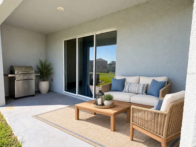 Patio with pond view