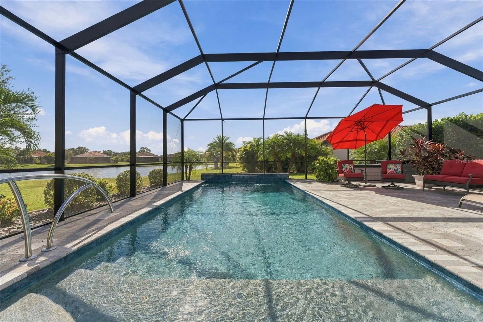 Unique schematic, the pool flows out vertically from the living room