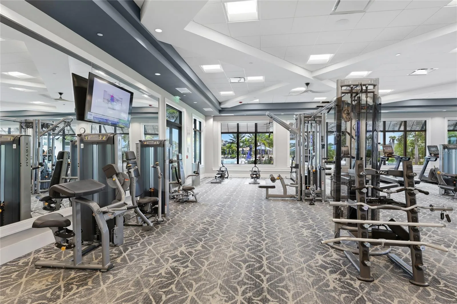 Fitness Center overlooking the resort style pool.