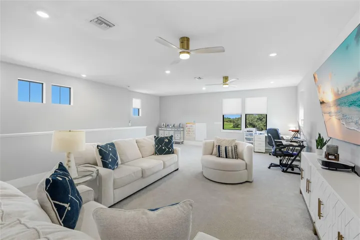 Light-filled bonus room featuring ample windows and transom windows, offering a versatile space ideal for a second TV room, home office, or additional gathering area—perfect for entertaining guests and enjoying quality time with family