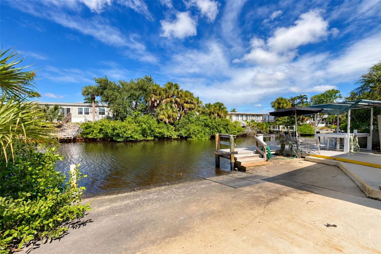 resident only boat ramp and dock with cleaning station