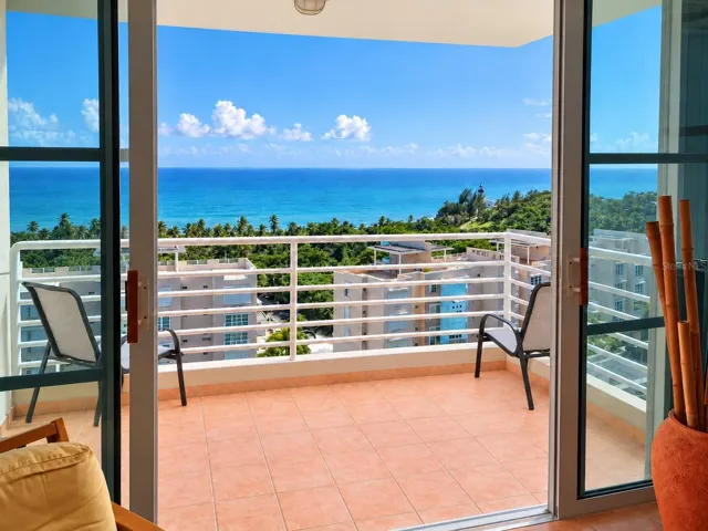 Panoramic ocean view from the apartment's main balcony.