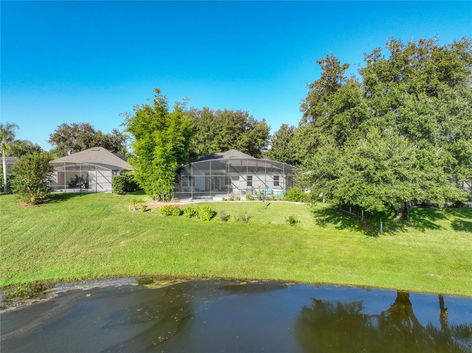 Directly facing the pond