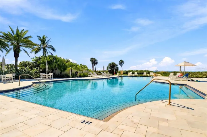 Heated pool with ample space to swim laps.