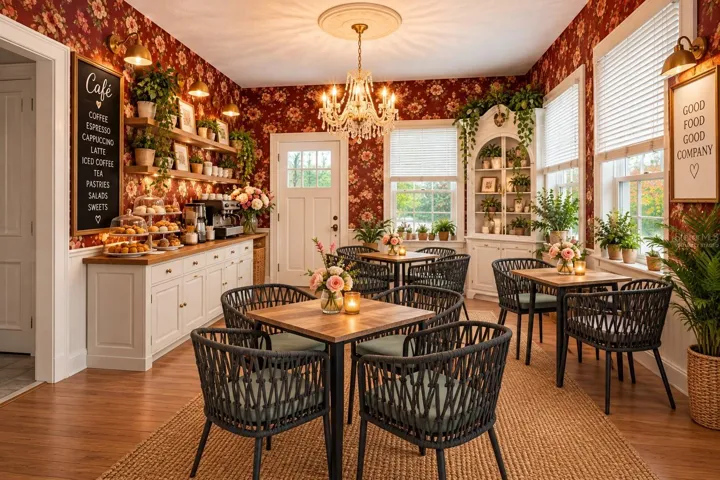 Dining (virtually staged for a cafe)