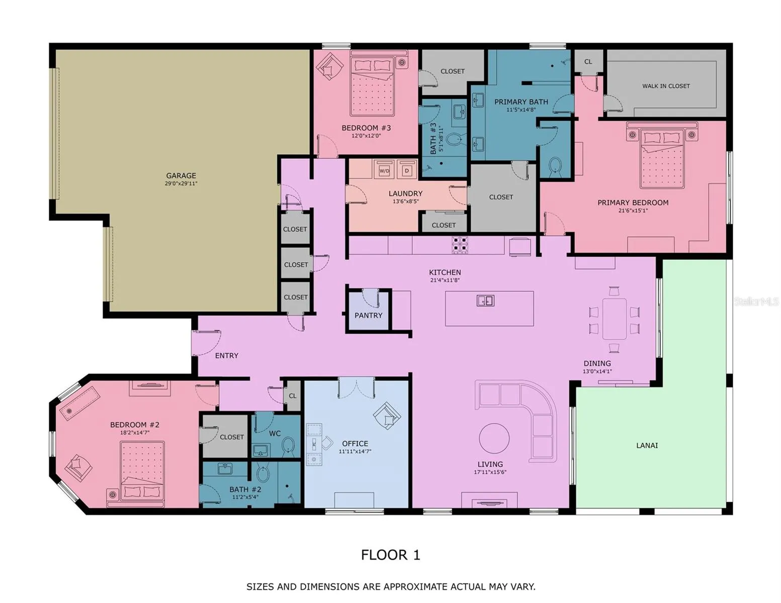 3 en-suite bedrooms with walk-in closets plus half bath!