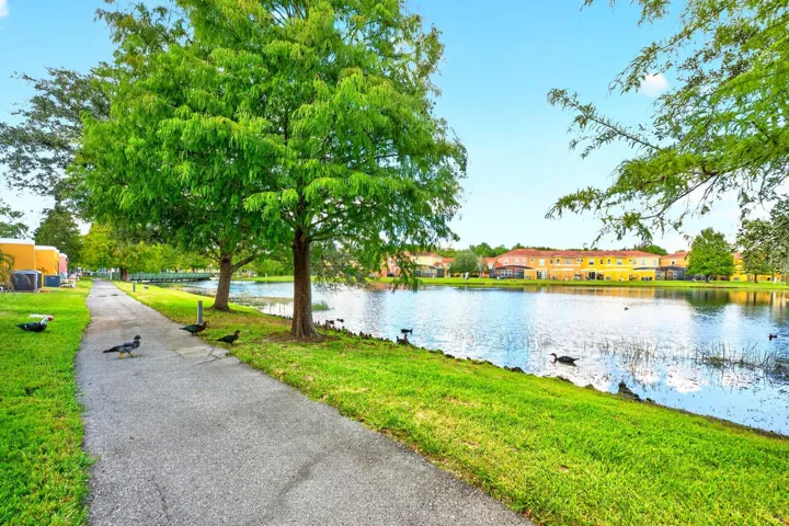 A PEACEFUL POND VIEW creates a relaxing backdrop.