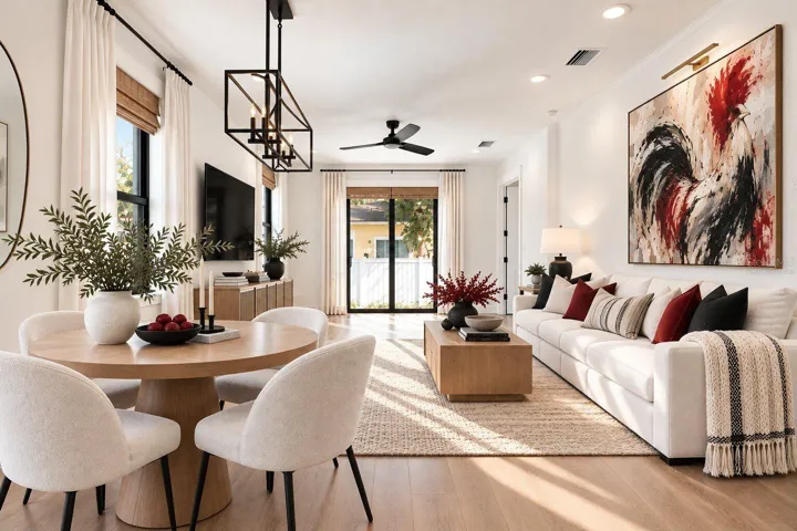 Virtually staged living and dining rooms