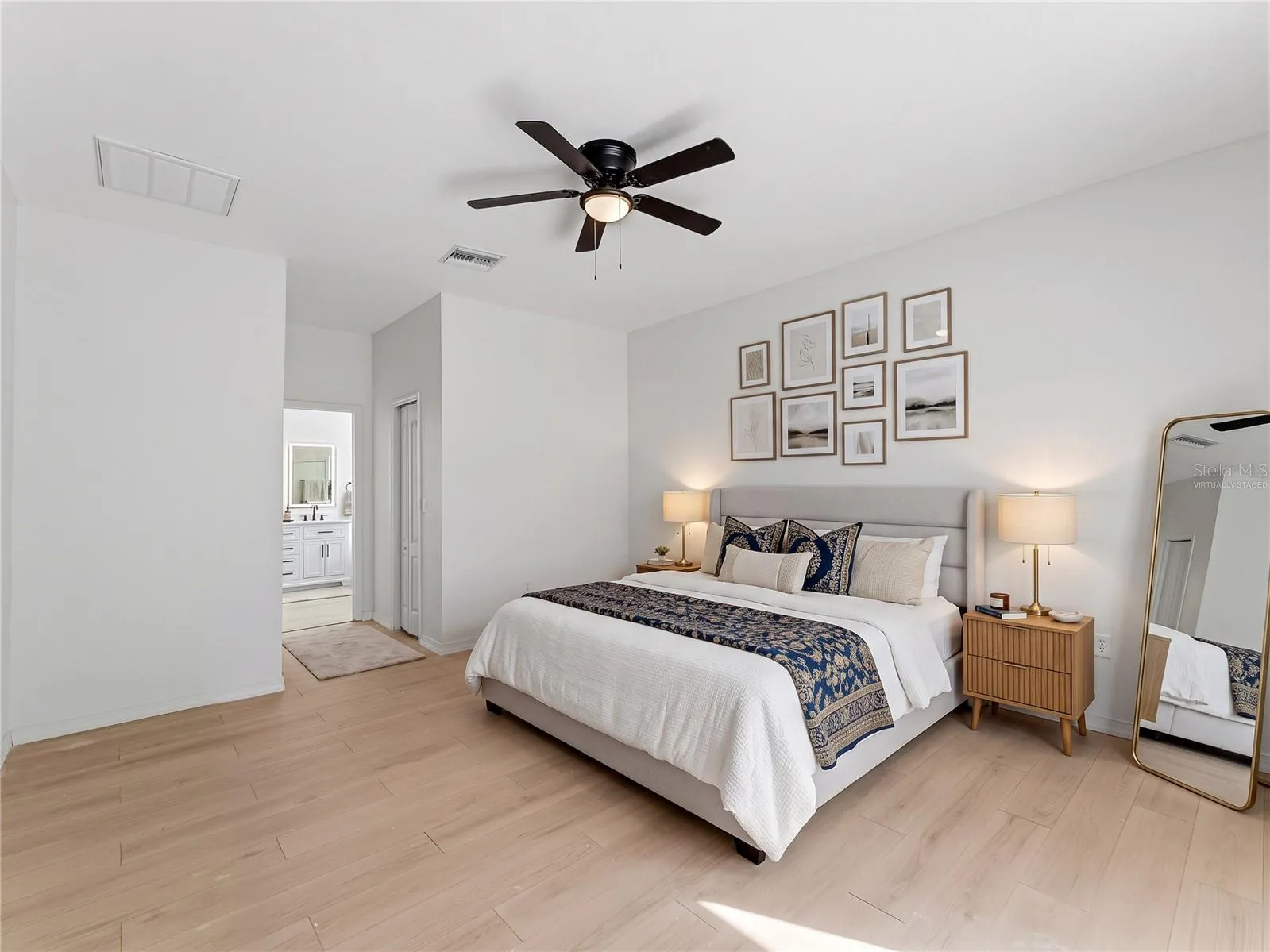 Virtually staged primary bedroom