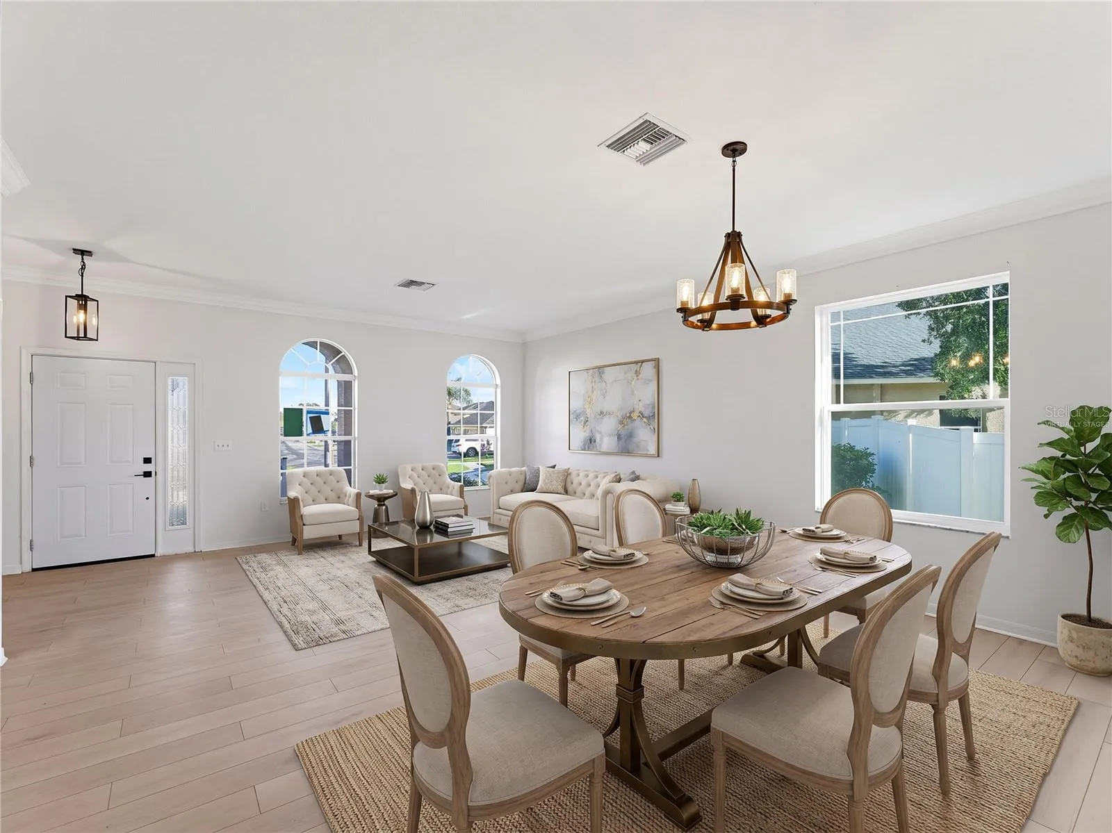 Virtually staged living and dining room