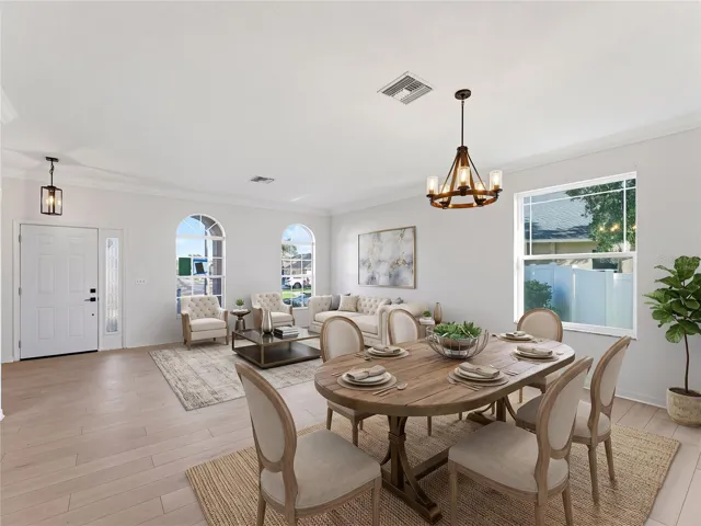 Virtually staged living and dining room